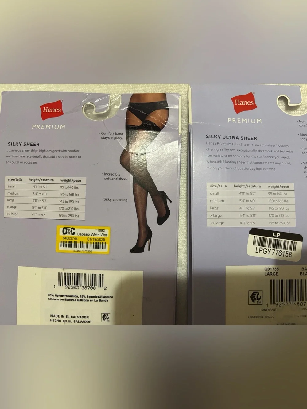 🖤NWT Hane’s Women’s Black Sheer Pantyhose 2 Packs in Large & X Large